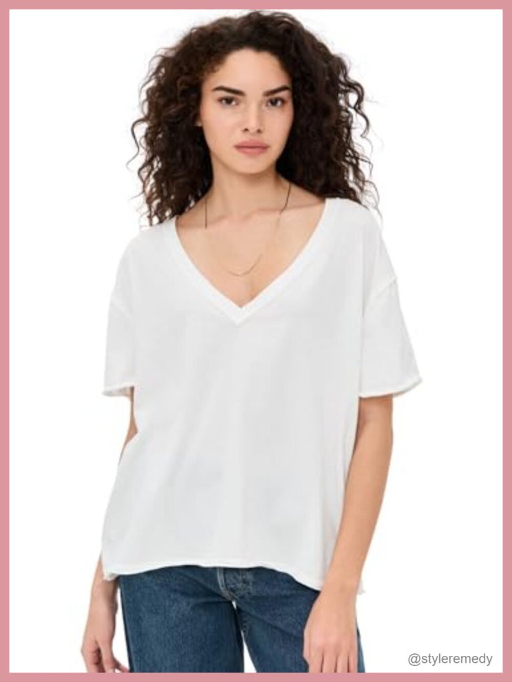 Free People Nina Tee V-Neck Short Puff Sleeve T-Shirt Lightweight Jersey